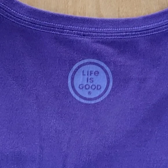 Life Is Good Purple V-Neck Daisies in Mason Jar Short Sleeve Crusher Tee - S - Picture 6 of 8